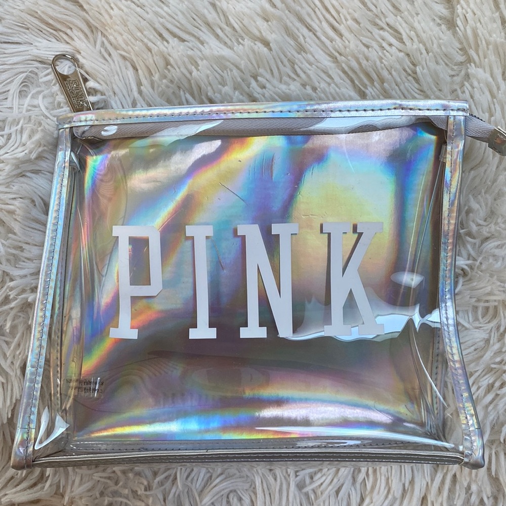 PINK Clear Zip Pouch 💗 Iridescent Silver & White - Picture 3 of 10
